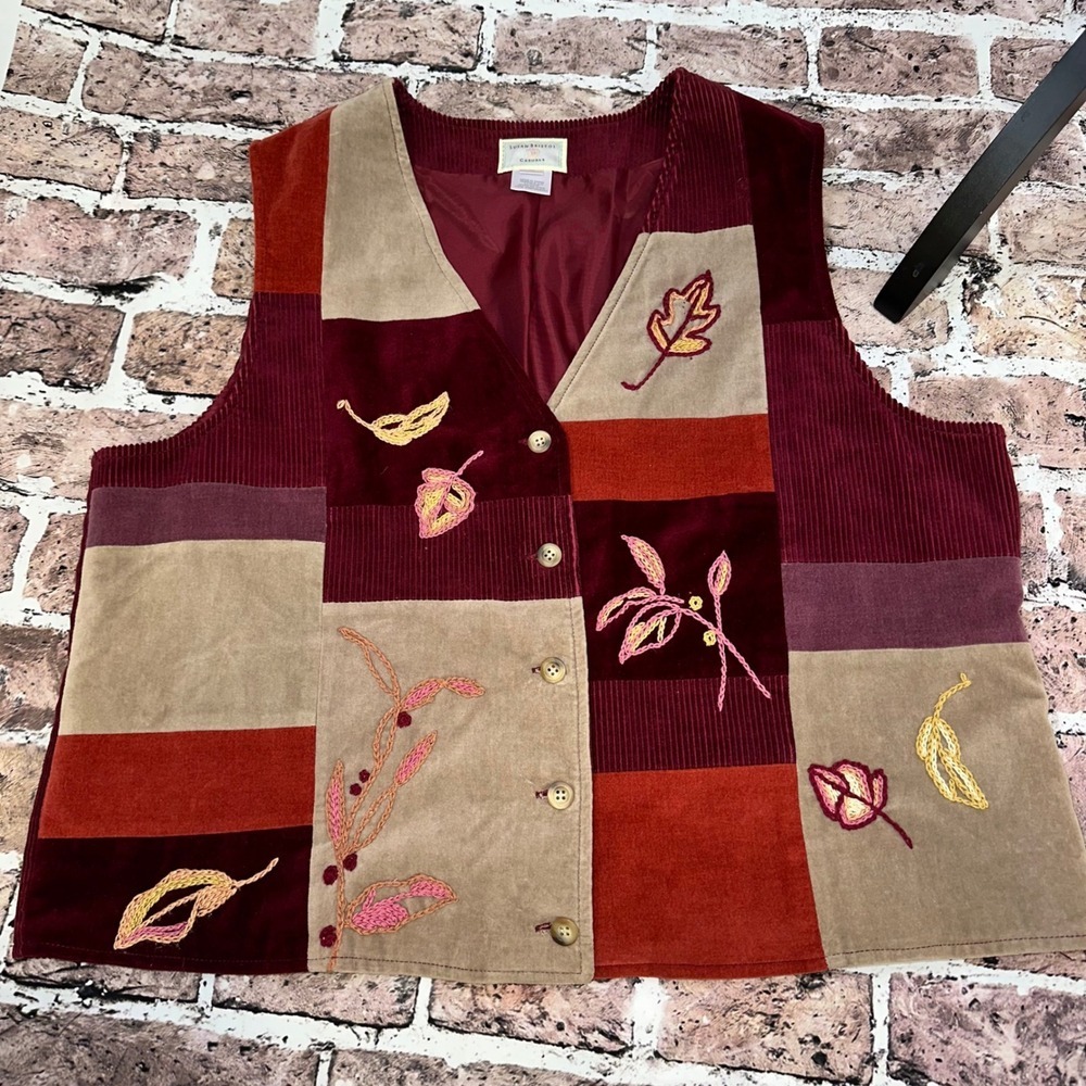 Susan Bristol Casuals Vintage Corduroy Patchwork Embroidered Vest XL